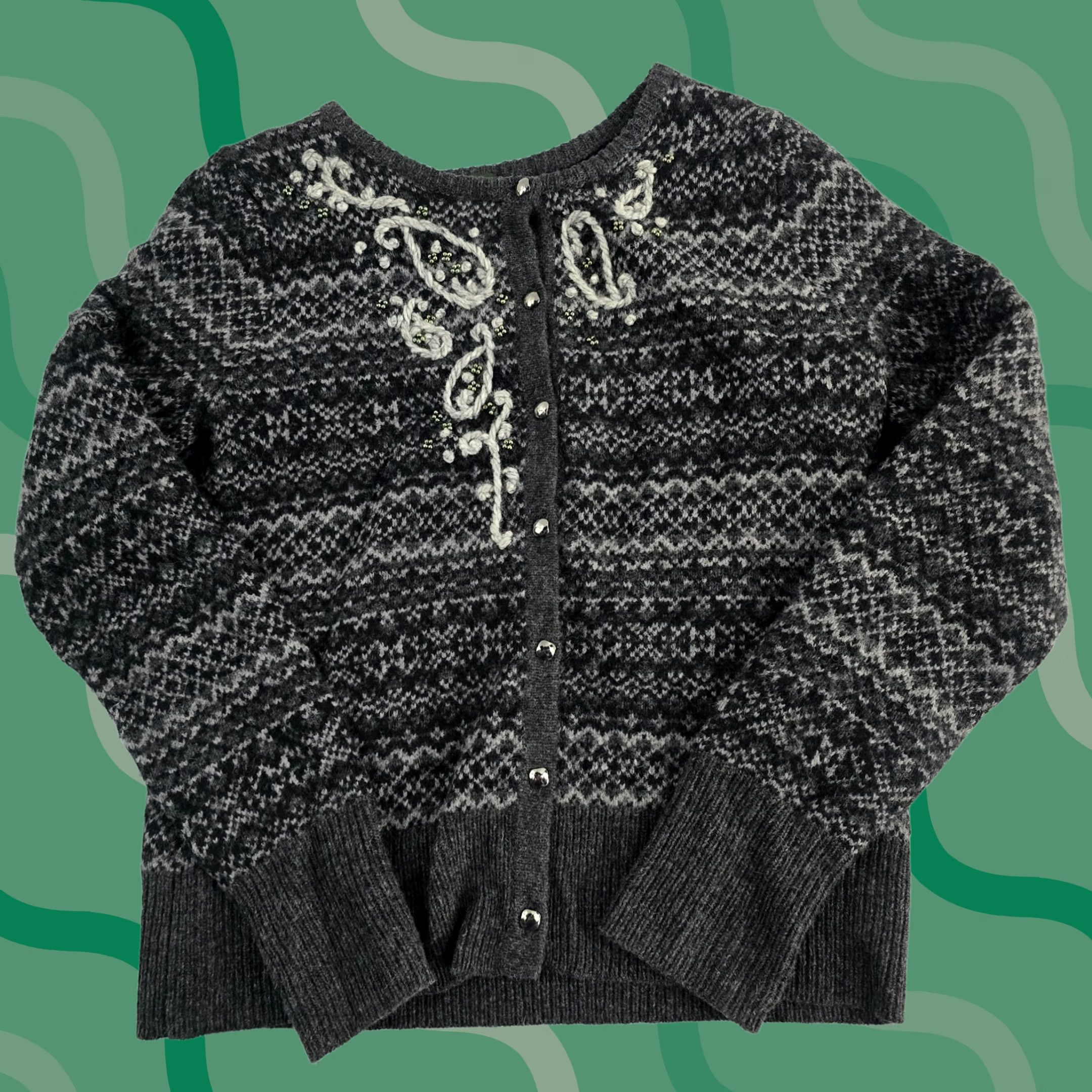Eddie Bauer VINTAGE Eddie Bauer Women’s Wool Blend Fair Isle Cardigan Sweater Gray SP 6916 Size S / US 4 / IT 40 - 1 Thumbnail