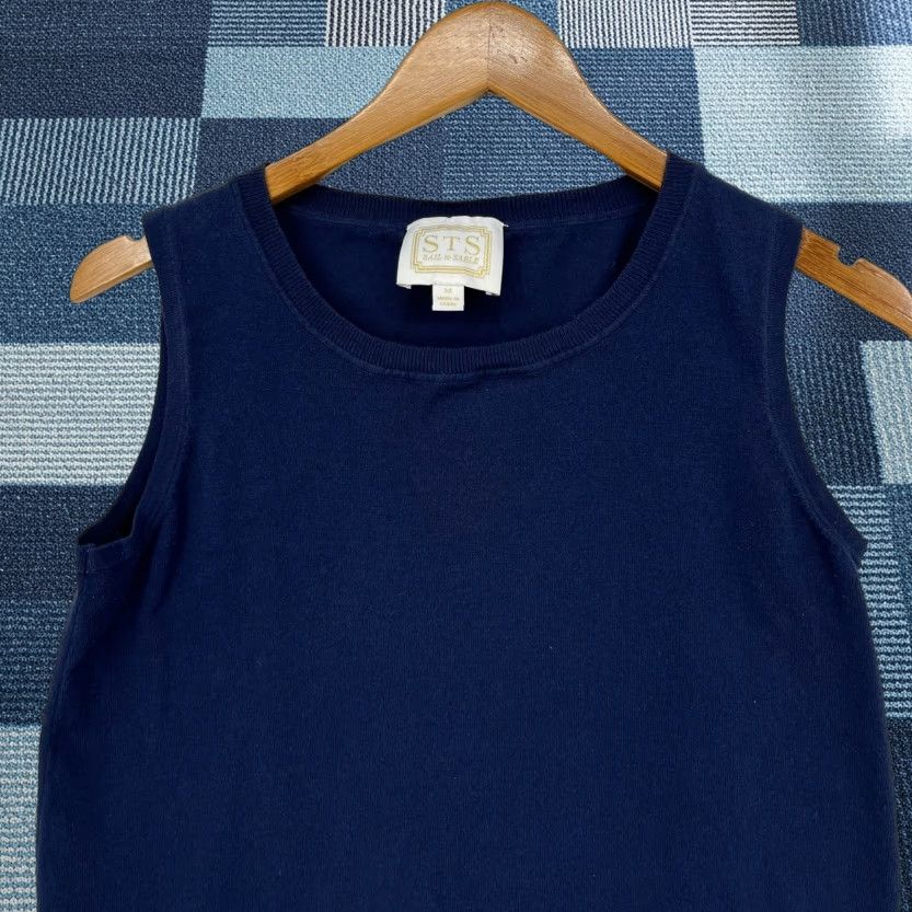 Vintage Sail to Sable Tank Women's M Navy Blue Sleeveless Fringe Solid Shirt Size M / US 6-8 / IT 42-44 - 1 Thumbnail