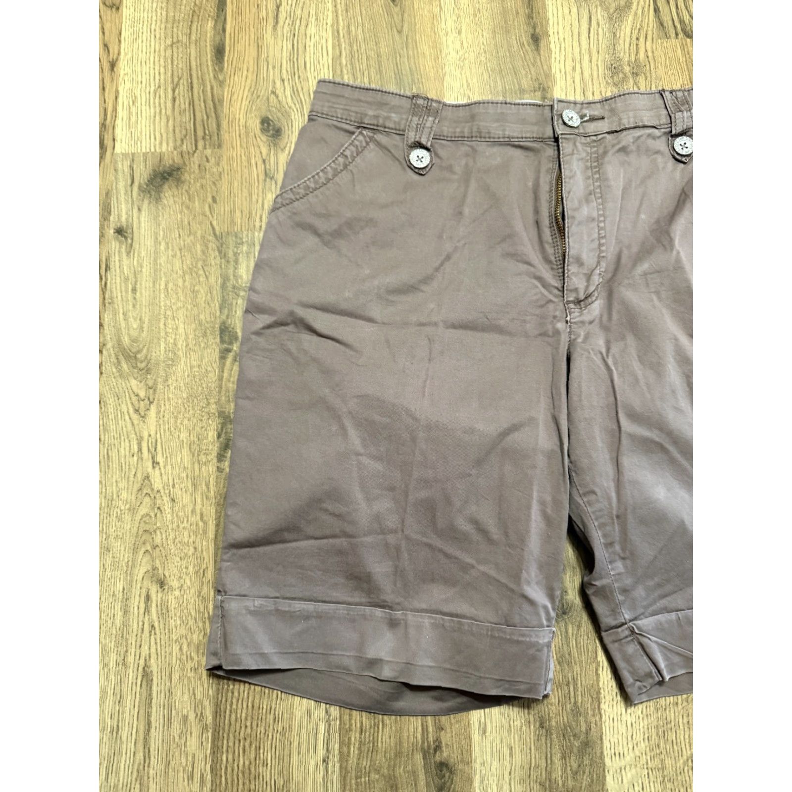 Lee Lee Bermuda Shorts Women's 16 Medium Brown Stretch Comfort Waistband Regular 5-Pocket Denim Cotton Modern Classic Flat Front Zip Button Casual Size 38" / US 16 / IT 52 - 3 Thumbnail