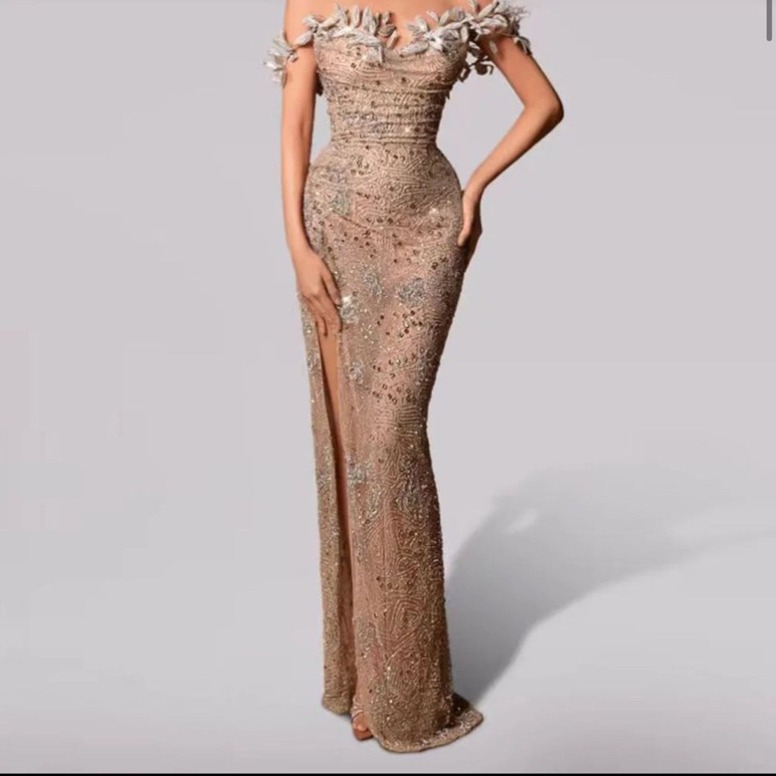 Other Gold and Silver Off-Shoulder Floral Long Prom Dress size S Size S / US 4 / IT 40 - 2 Thumbnail