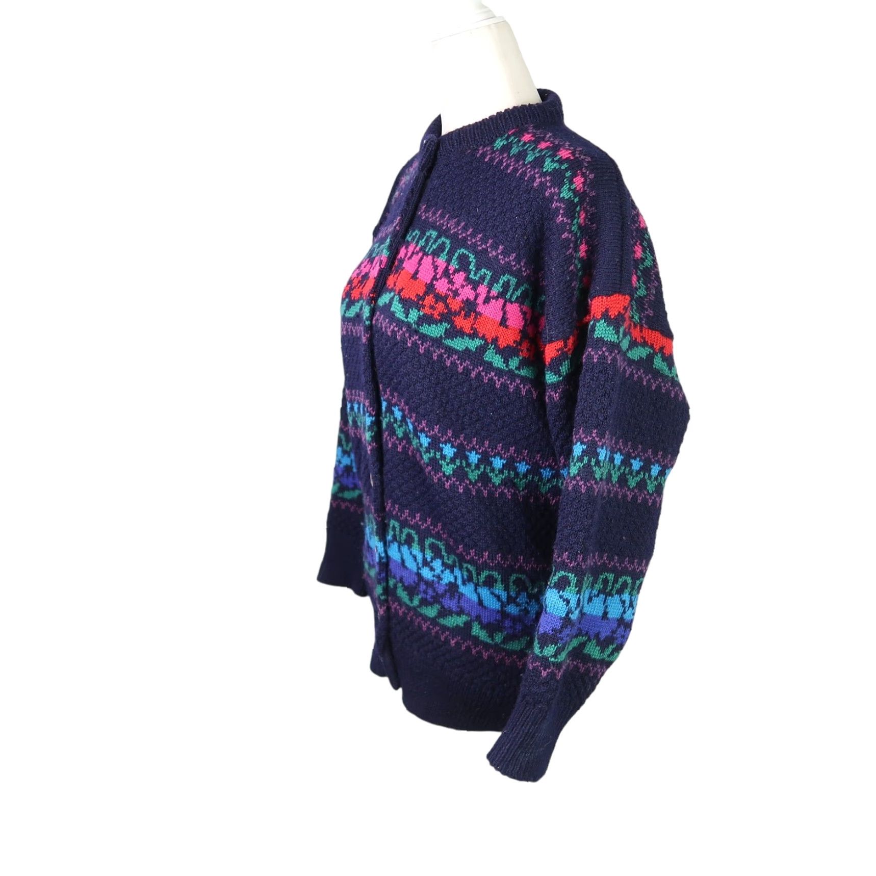 Vintage VINTAGE Murray Brothers cardigan sweater Navy blue floral wool knit L Women 80s Long Sleeve Button front 100% Wool Size L / US 10 / IT 46 - 3 Thumbnail