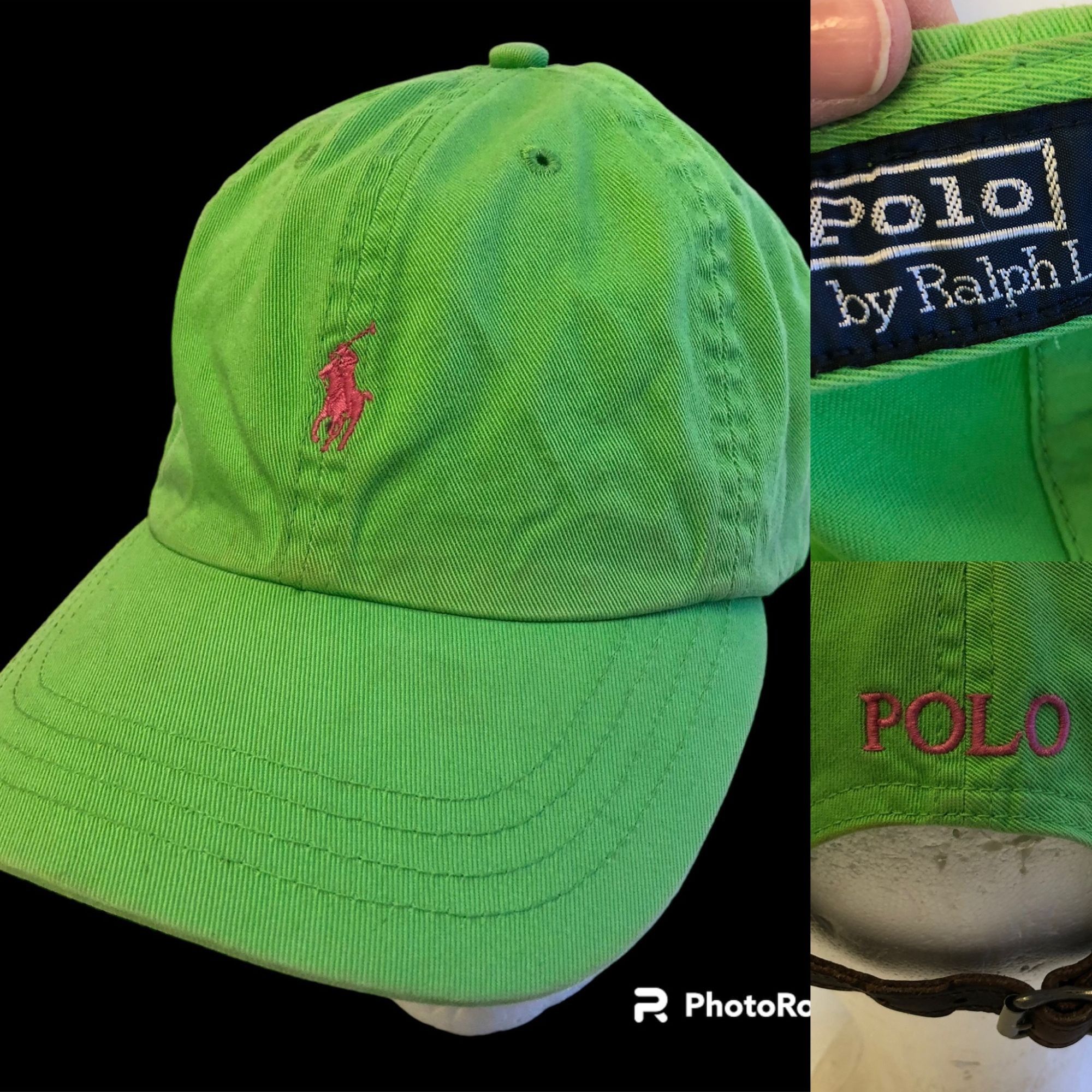Polo Ralph Lauren Vtg Ralph Lauren Leather Strap LIME Green Baseball Cap Hat Size ONE SIZE - 1 Thumbnail