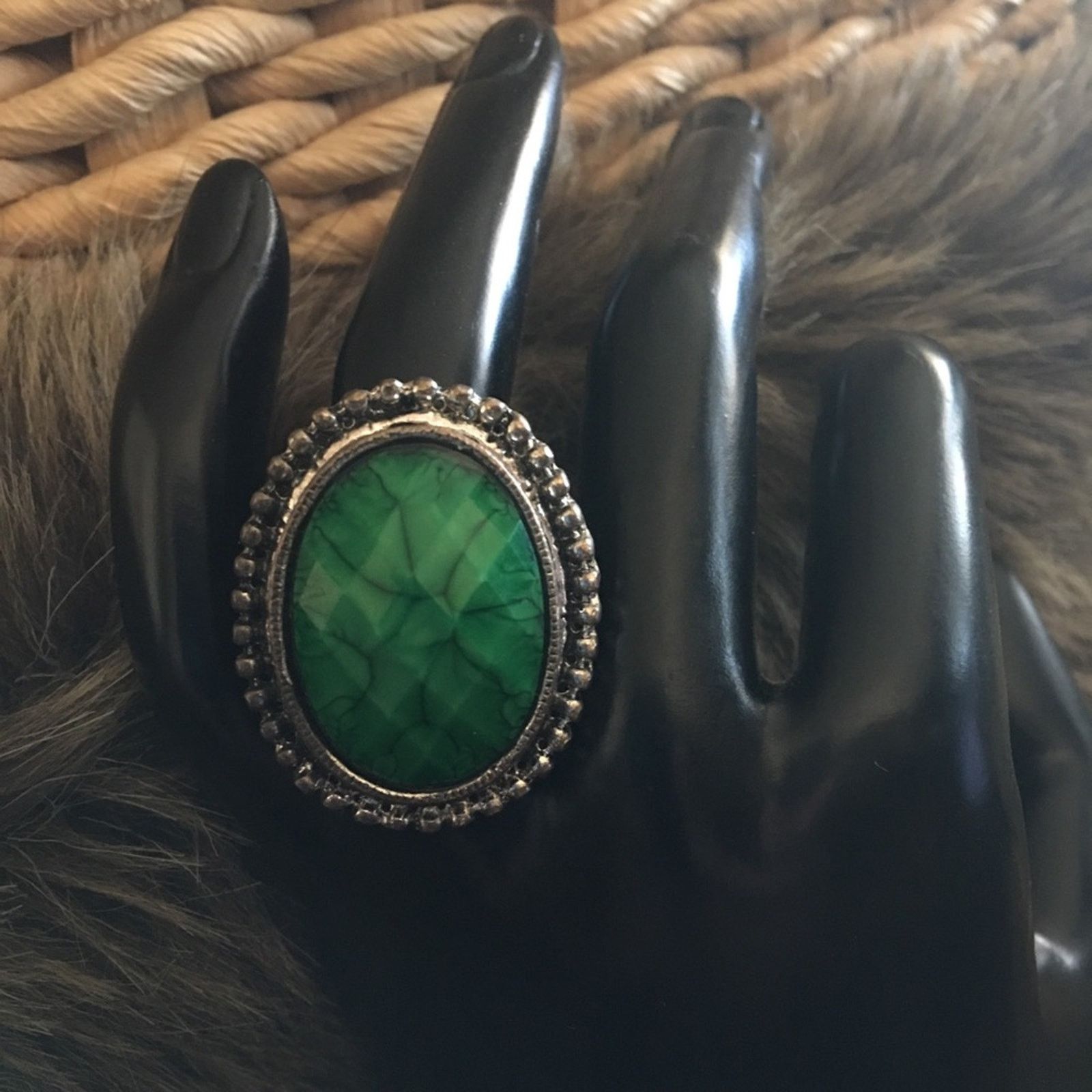 Vintage Vintage faceted veined glass adjustable ring Size ONE SIZE - 1 Thumbnail