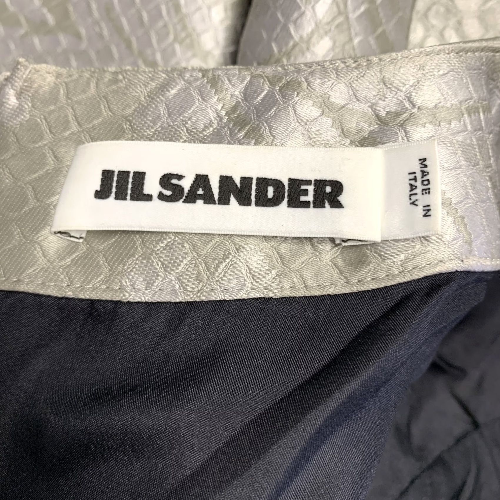 Jil Sander JIL SANDER Dress Size 10 Grey Silver Polyester Silk Embossed A-Line Women Size L / US 10 / IT 46 - 5 Thumbnail