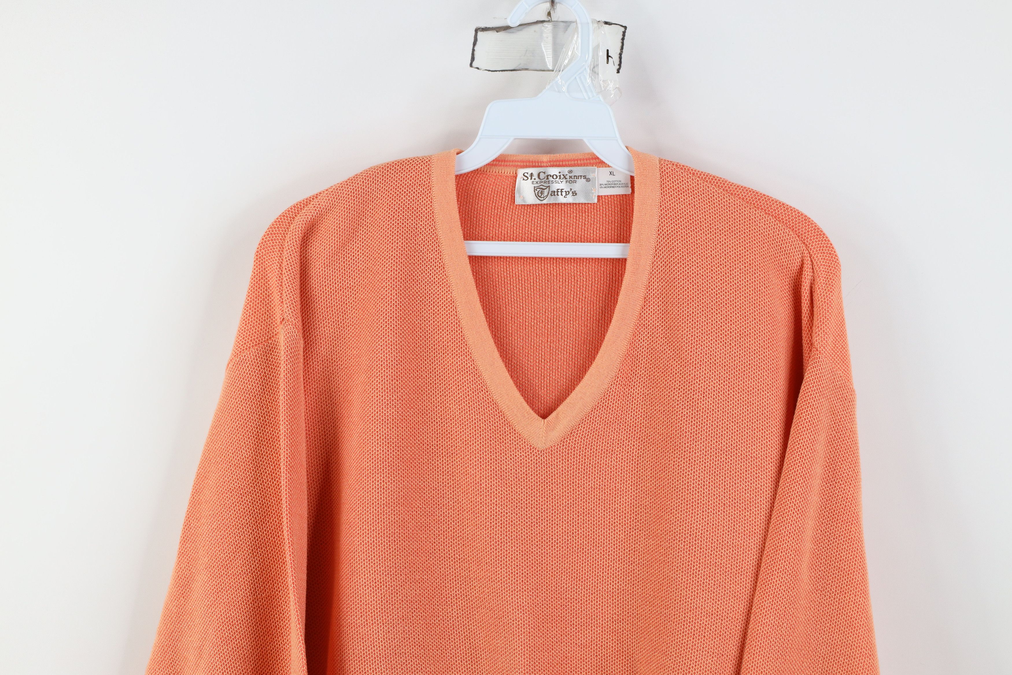 St. Croix Vintage 90s St Croix Knits Knit V-Neck Sweater Orange USA Size US XL / EU 56 / 4 - 2 Thumbnail