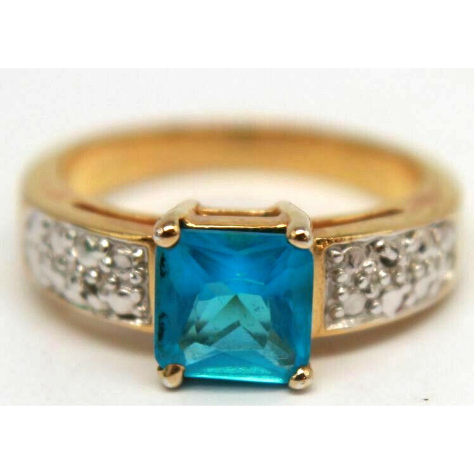 Other Bright Blue Square Princess Cut Stone Ring • Size 7-1/4 Size ONE SIZE - 2 Thumbnail