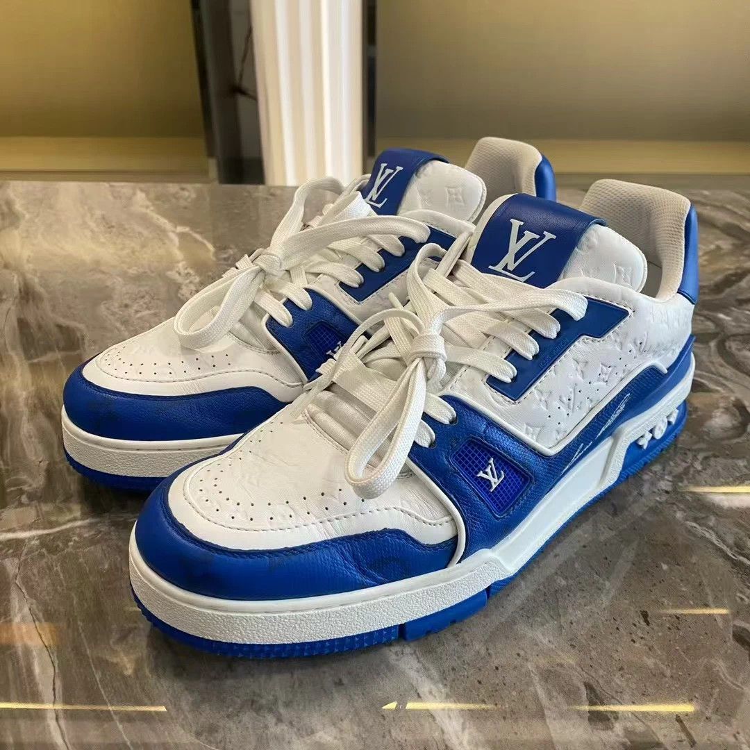Louis Vuitton LOUIS VUITTON Trainer White Blue 41 95 New OG Box Size US 8 / EU 41 - 1 Thumbnail