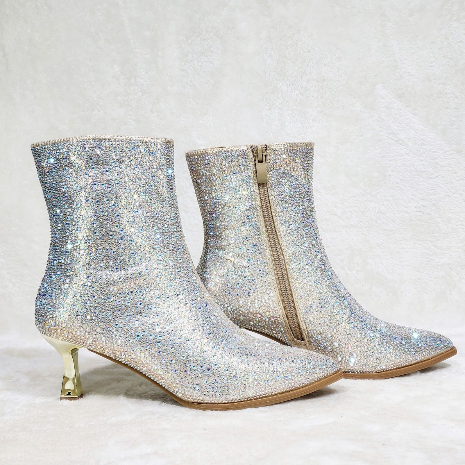 Other Champagne Gold Rhinestone Ankle Boots 2.5" Kitten Heels Size US 6 / IT 36 - 5 Thumbnail