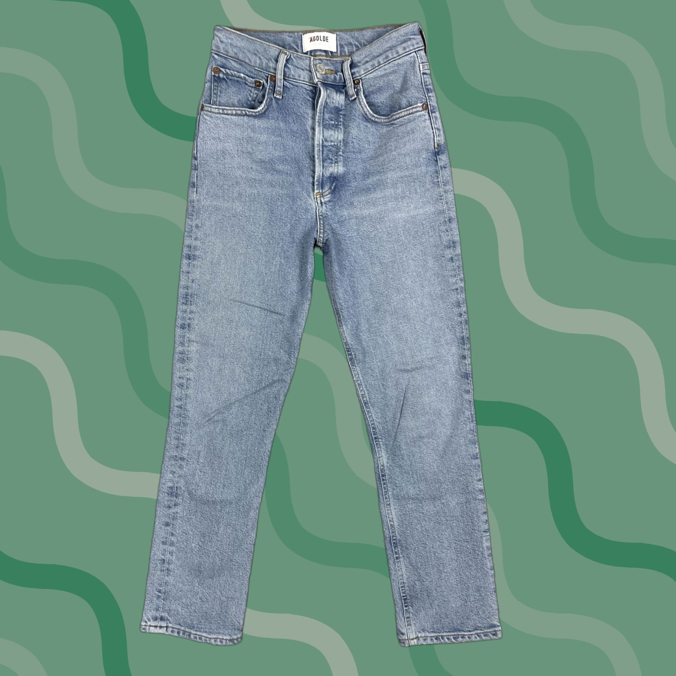 AGOLDE Jeans Womens 23 High Rise Riley Straight Crop Button Fly Denim Blue