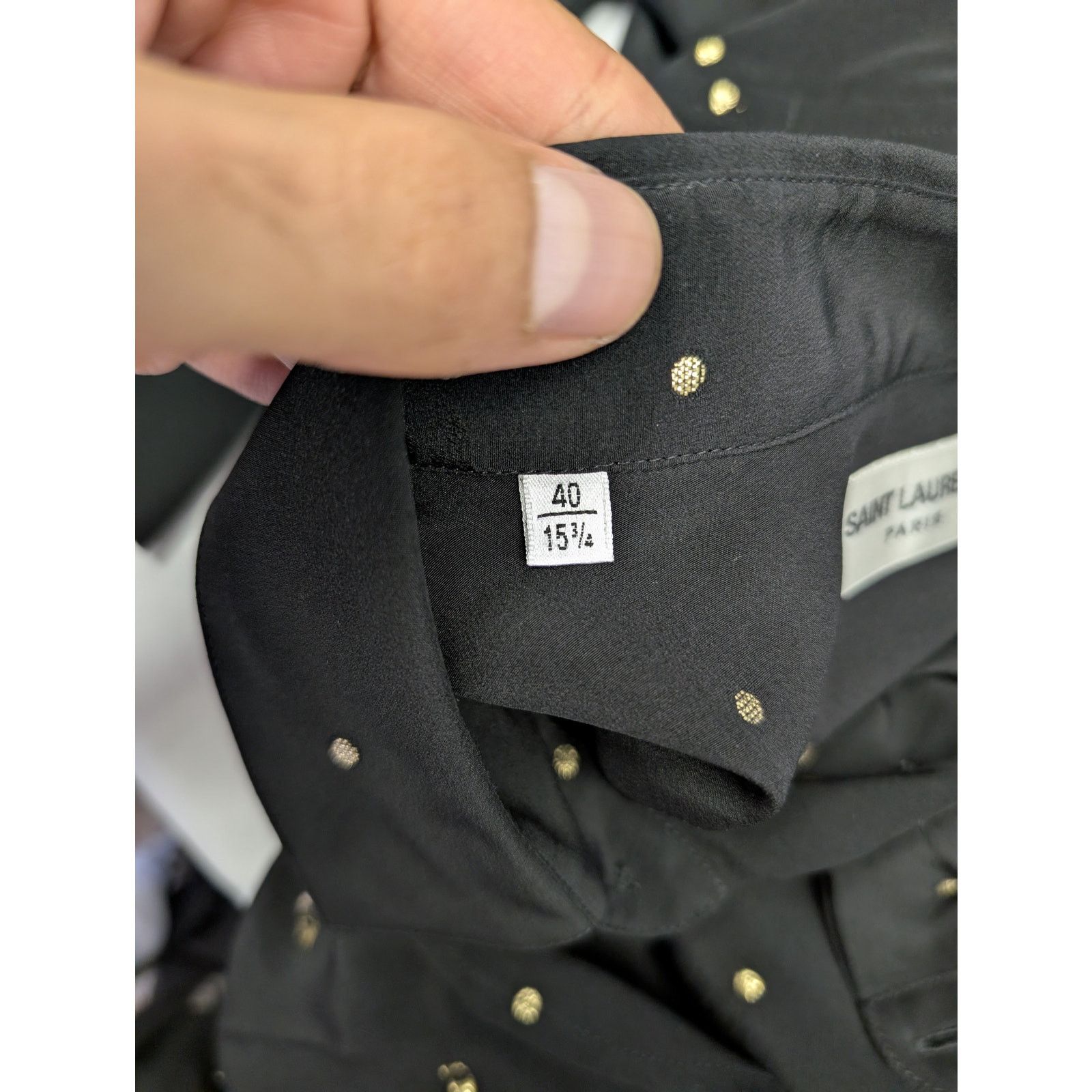 Saint Laurent Paris o1rshd1 Black with Gold Dots Button up Shirt in Black Size US M / EU 48-50 / 2 - 22 Thumbnail
