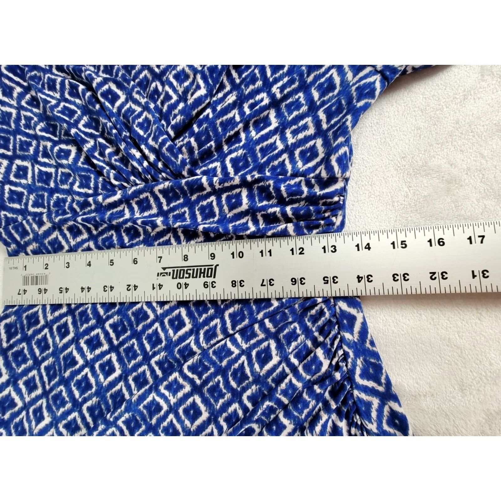 Ralph Lauren Lauren Ralph Lauren Womens Blue Ikat Faux Wrap Dress Short Sleeve Ruched Size 6 Knee Length V-Neck Pullover Dress Casual/Business Womens Size 28" / US 6 / IT 42 - 7 Thumbnail
