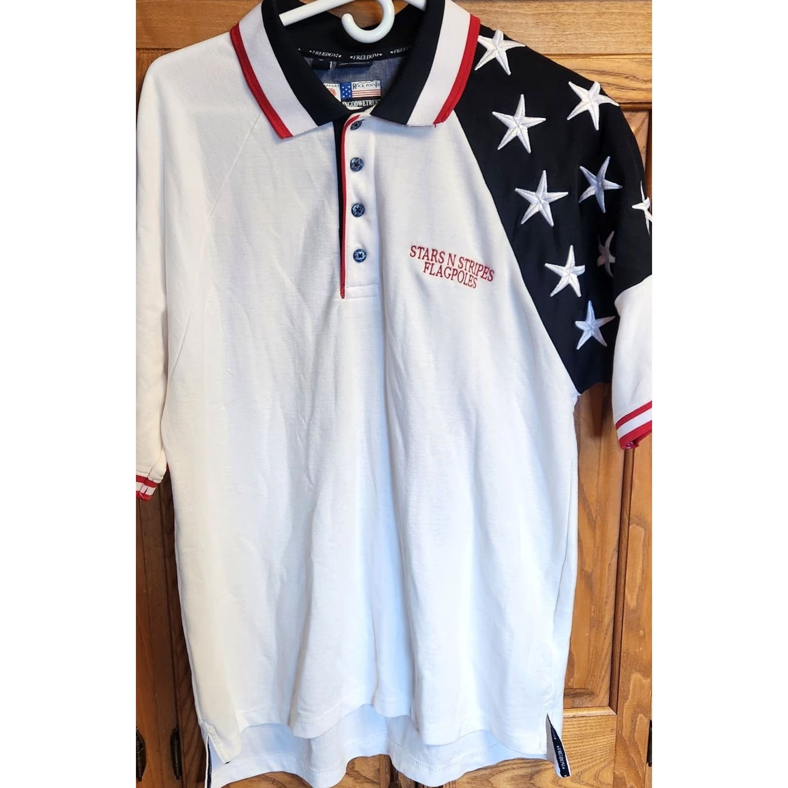 Vintage Rock Point Freedom Polo Shirt Men's L Solid with Stars Red White Blue Patriotic Retro Shirt Polo Mens L Rock Point Size US L / EU 52-54 / 3 - 4 Thumbnail