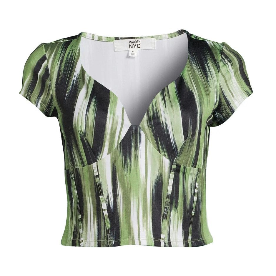 Madden NYC XS juniors Short Sleeve Deep V-Neck Top Olive green stretch Size XS / US 0-2 / IT 36-38 - 4 Thumbnail