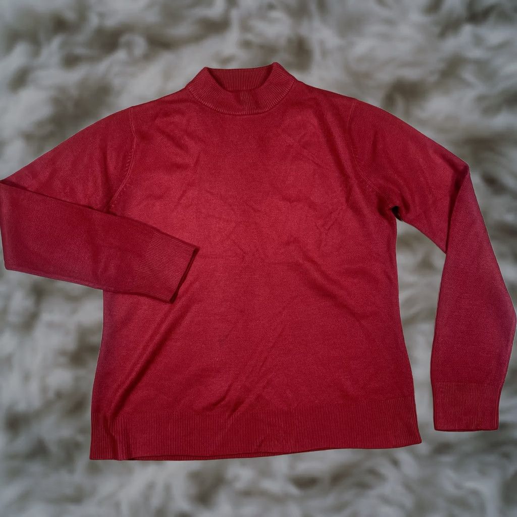 Vintage Sag Harbor Sweater Womens Petite Small Red Knit Mock Neck Long Sleeve Acrylic Size S / US 4 / IT 40 - 1 Thumbnail