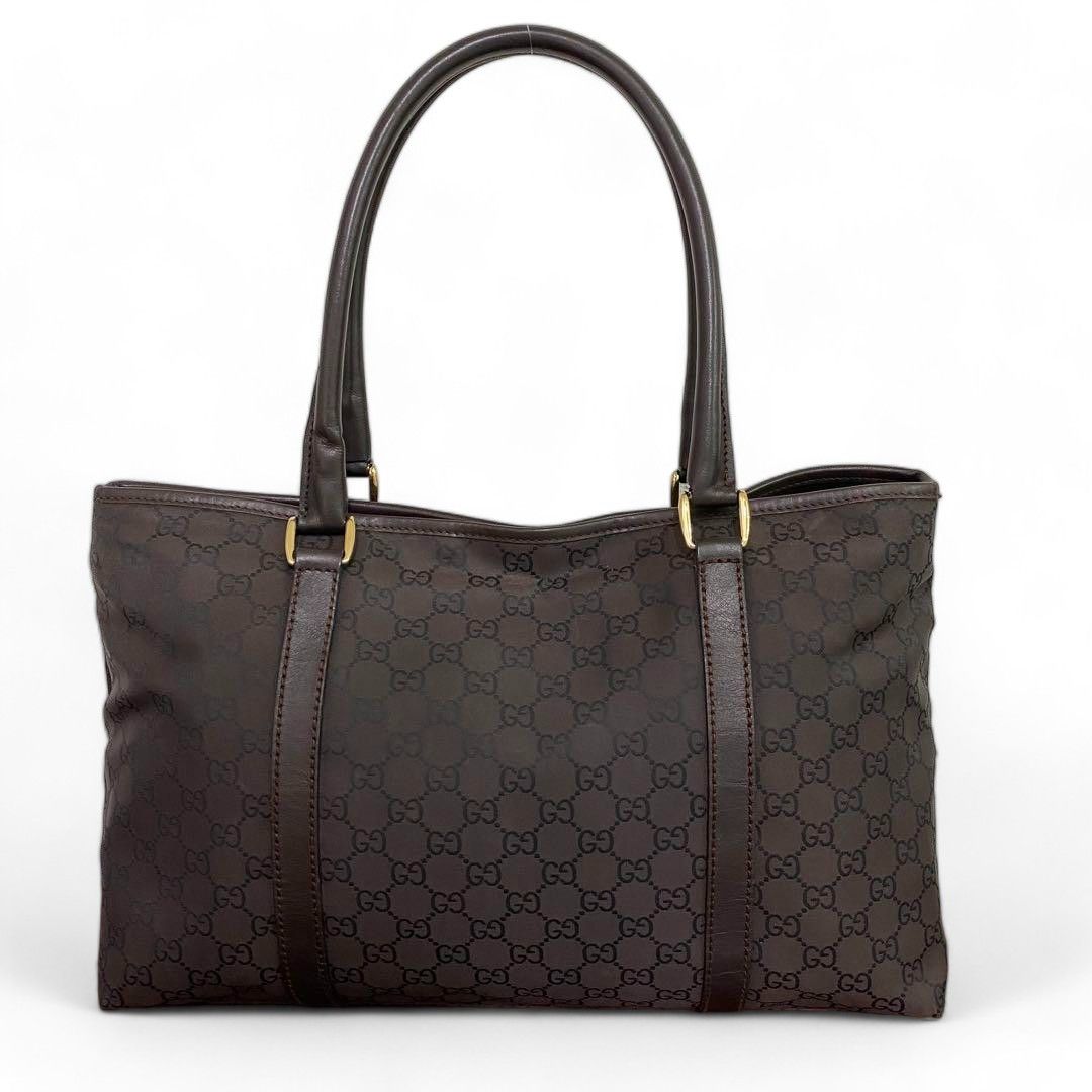 image of Gucci - Mini Bostonbag Leather Nylon GG Monogram Dark Brown, Women's