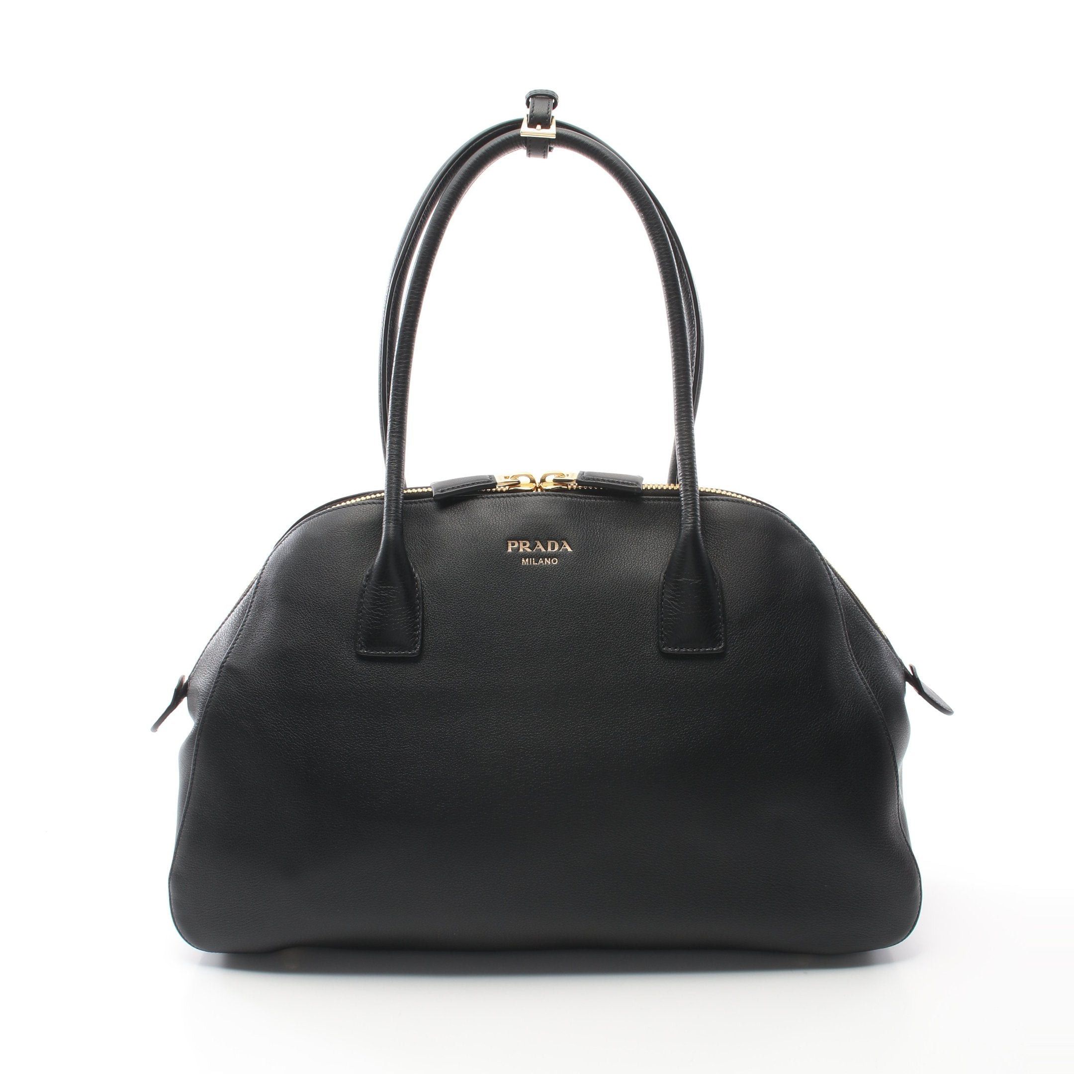 Prada Prada Soft Grain Shoulder Bag Tote Leather Black Size ONE SIZE - 1 Thumbnail