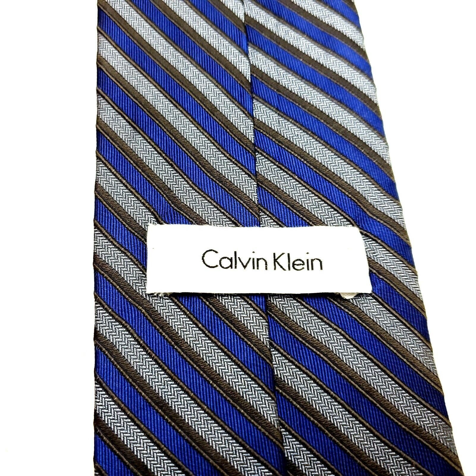 Calvin Klein Calvin Klein Silk Tie Print Gray Blue Striped Size ONE SIZE - 3 Thumbnail