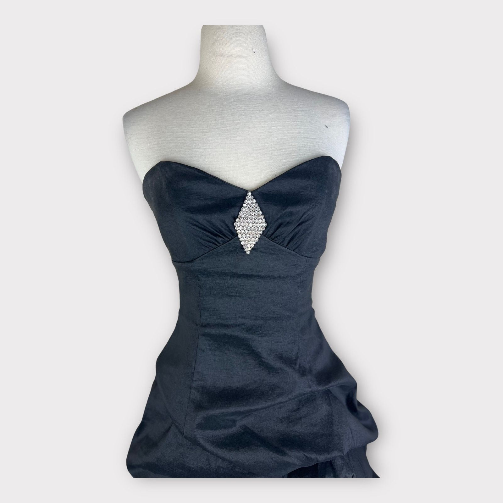 Vintage Jessica McClintock | Y2K Strapless Rhinestone Bubble Dress Size XS / US 0-2 / IT 36-38 - 3 Thumbnail
