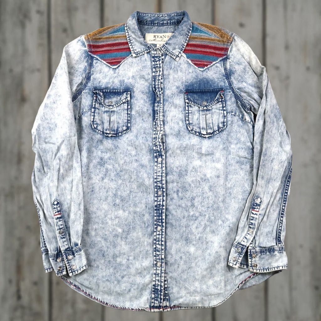 Denime RYAN MICHAEL Western Denim Long Sleeve Shirt M Medium Blue Button-Up Casual Workwear Women Size M / US 6-8 / IT 42-44 - 1 Thumbnail