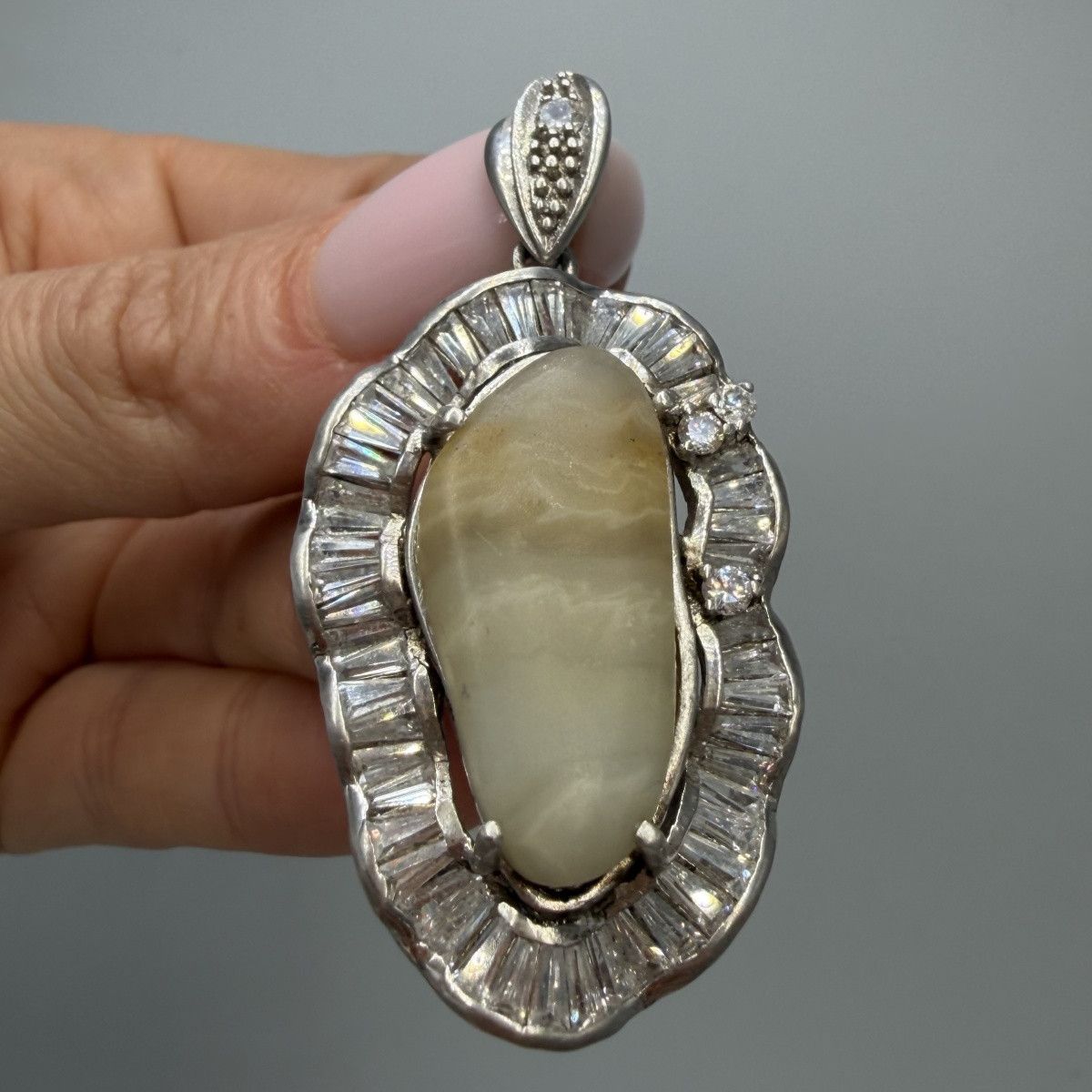 Vintage Vintage 925 Sterling Silver Agate CZ Pendant Large 17.8g Size ONE SIZE - 1 Thumbnail