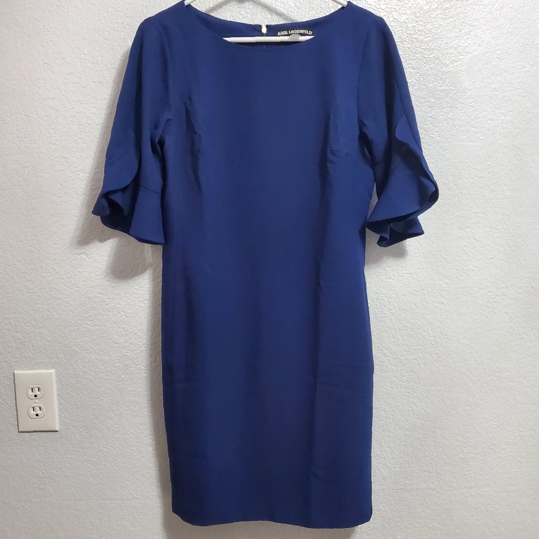 Karl Lagerfeld VINTAGE Karl Lagerfeld Paris Dress Women 8 Royal Blue Tulip Sleeve Shift Back Zip Office Size M / US 6-8 / IT 42-44 - 2 Thumbnail