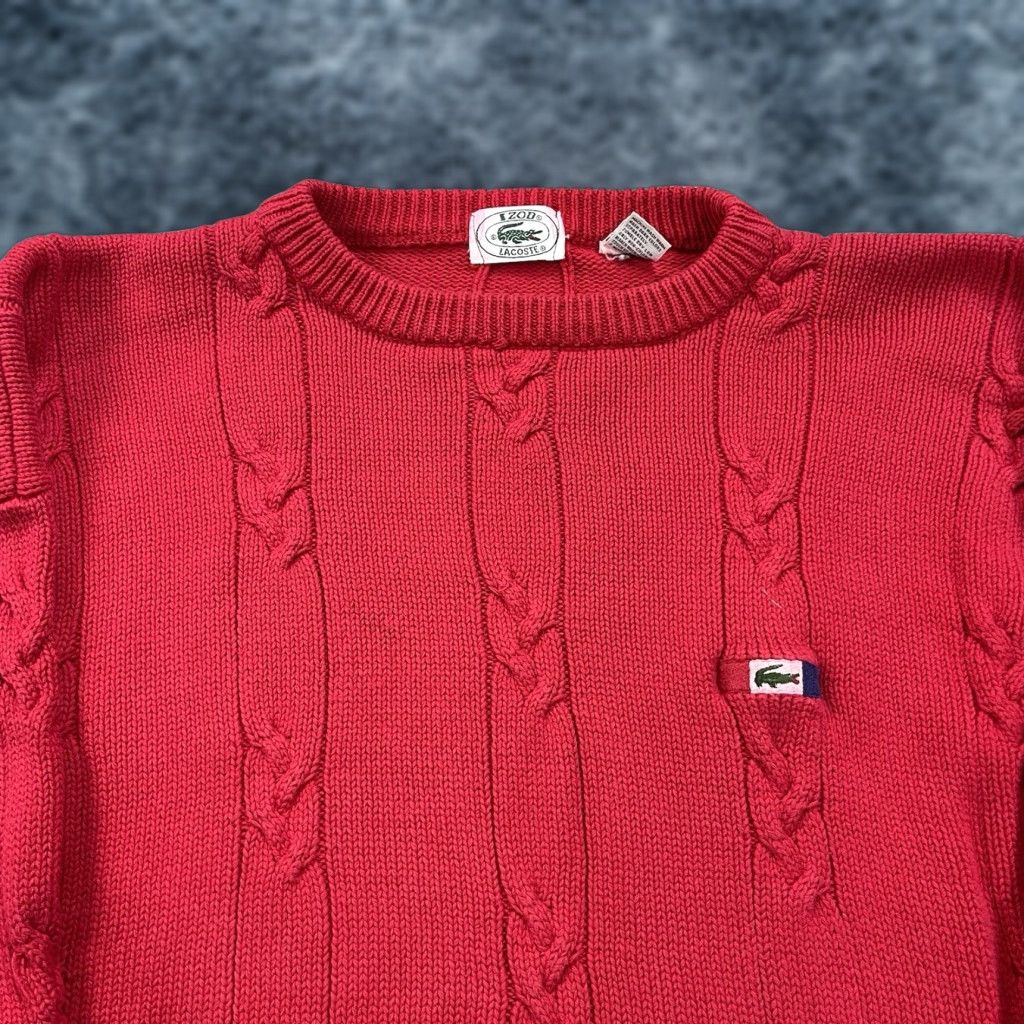 Izod VINTAGE Izod Lacoste Sweater Mens Large Red Cable Knit Grandpa Crewneck 90s Size US L / EU 52-54 / 3 - 1 Thumbnail