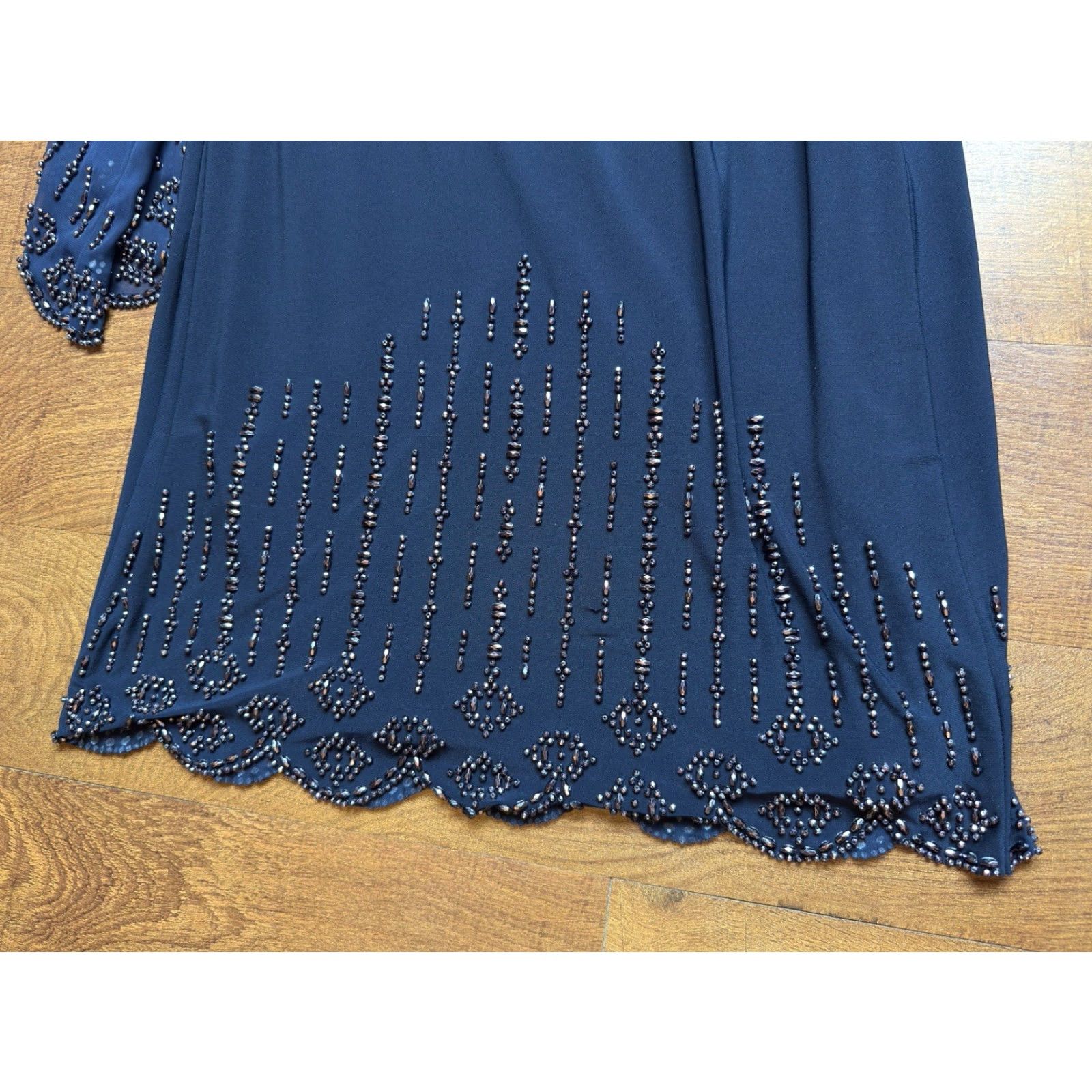 Vintage XSCAPE Long Sleeve Beaded Dress Navy Blue Size 12 Size XL / US 12-14 / IT 48-50 - 5 Thumbnail