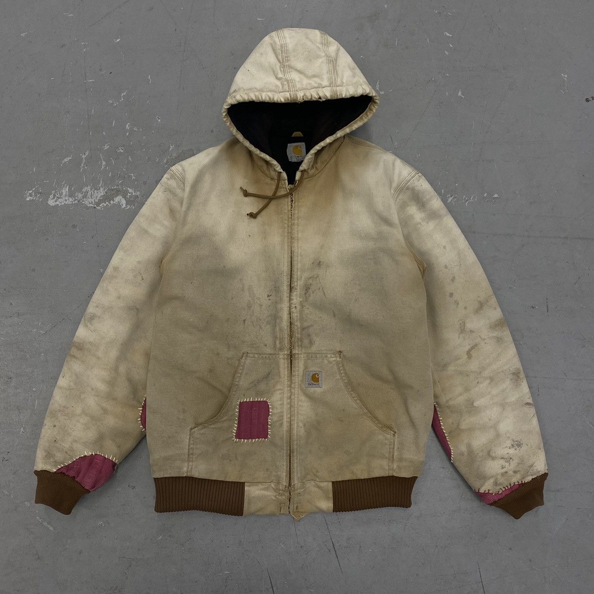 image of VTG Carhartt Canvas Hoodie Sashiko J140 Kapital Style in Tan, Men's (Size Medium)