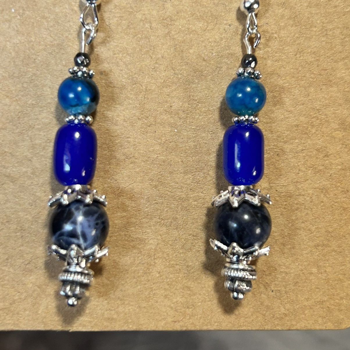 Handmade Handcrafted genuine stone sodalite dragon vein earrings Size ONE SIZE - 3 Thumbnail