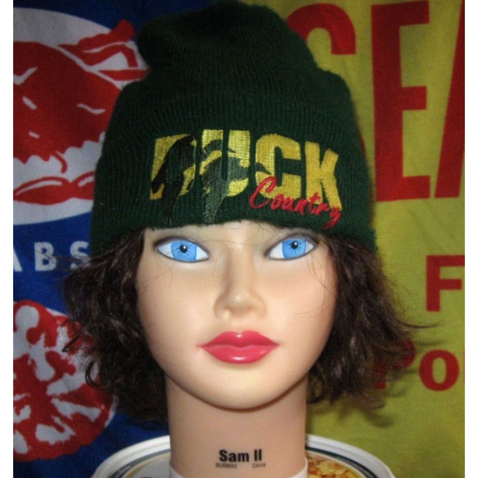 Vintage VINTAGE Duck Country Beanie Hat Cap One Size Men's Adult Hunting Knit Acrylic Green - Embroidered Graphics - Designed for Outdoors Size ONE SIZE - 2 Thumbnail