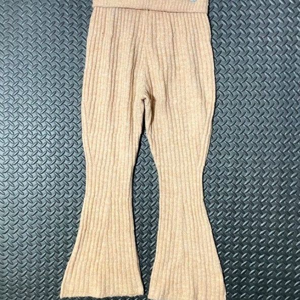 Vintage A New Day Womens Ribbed Flare Pants Tan Size Medium Knit Lounge Casual Beige 29 Cargo Size 29" - 2 Thumbnail