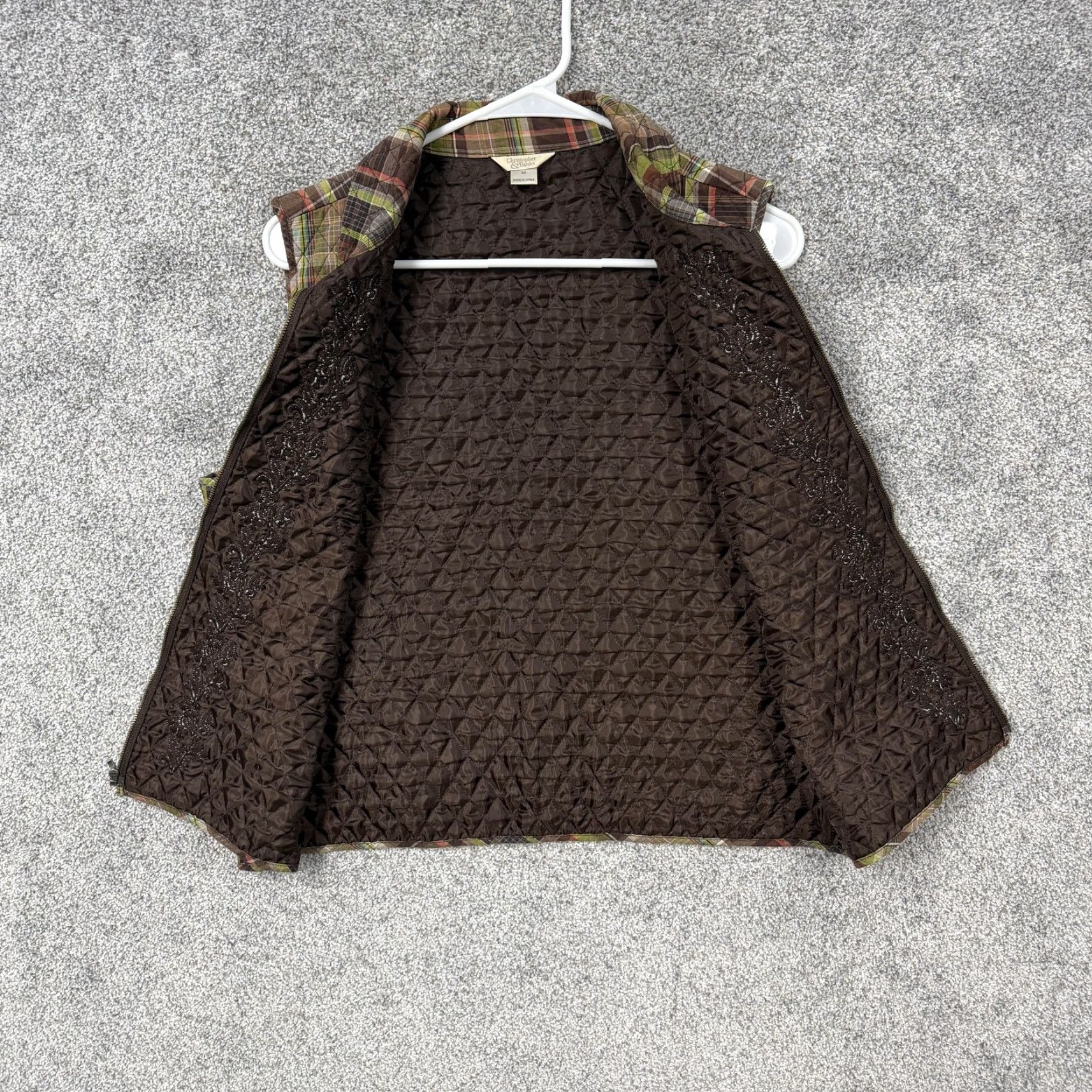 Vintage Christopher & Banks Vest Womens Medium Plaid Quilted Zip Brown Green Cabincore Size M / US 6-8 / IT 42-44 - 4 Thumbnail