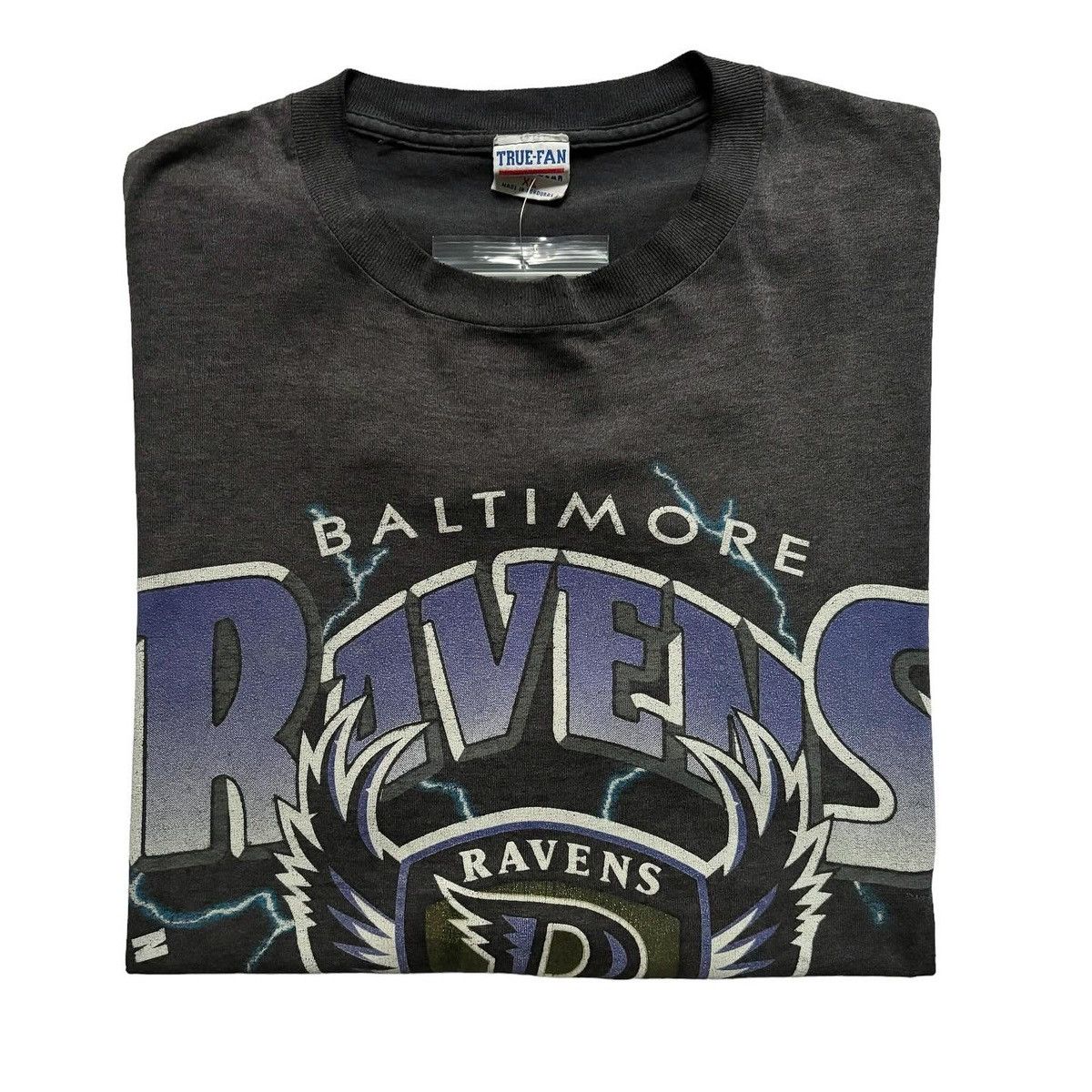 Image of Vintage 90's Baltimore Ravens Lightning Single Stitch Tee in Black, Men's (Size XL)