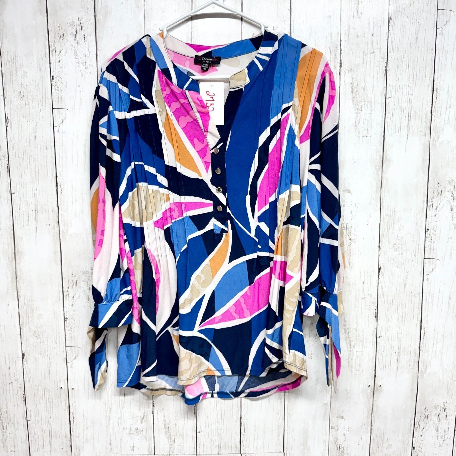Other Cocomo Petite Shirt PXL Button V-Neck 3/4 Tie Sleeve Blouse Size XL / US 12-14 / IT 48-50 - 1 Thumbnail