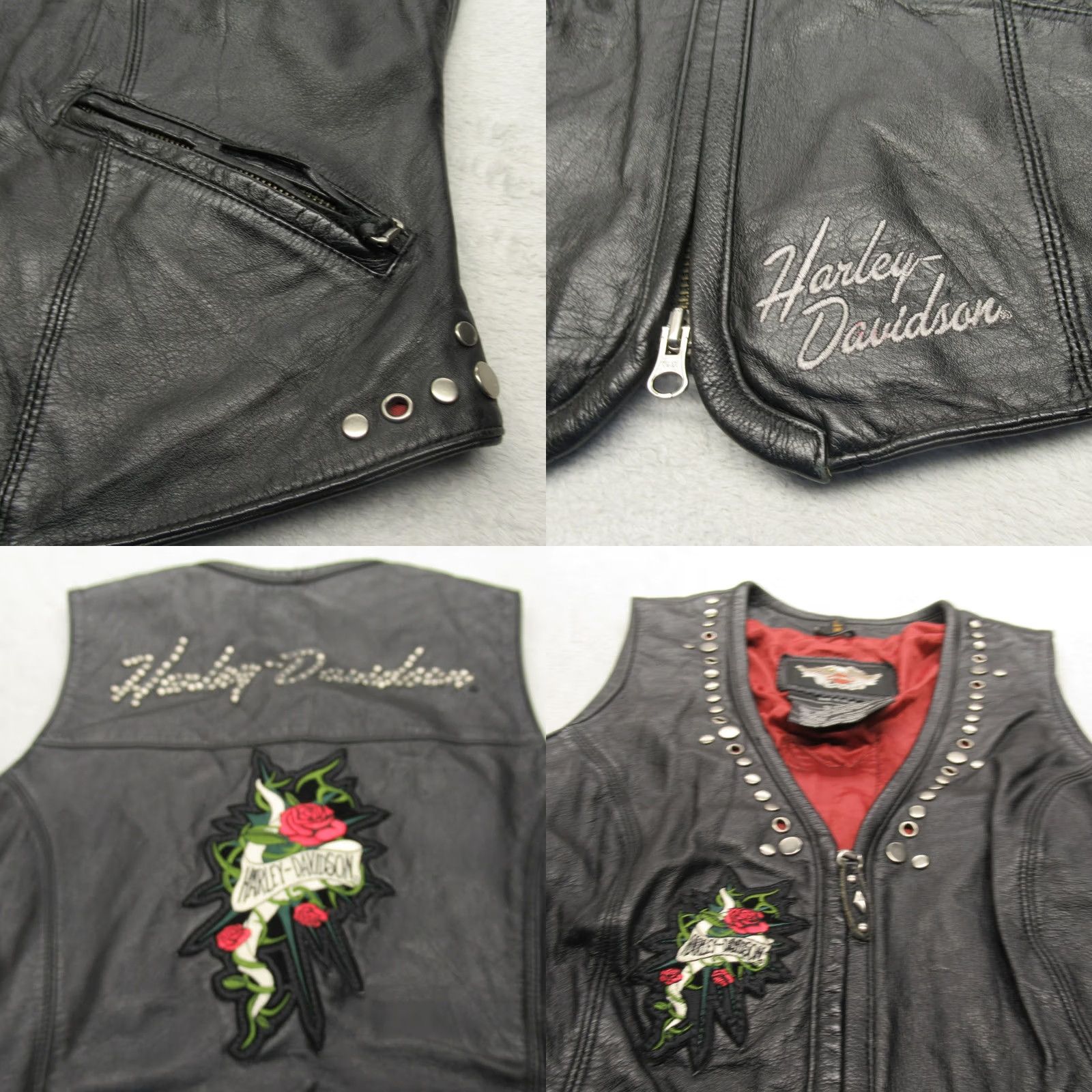 Harley Davidson VINTAGE Harley-Davidson Vest Women Large Black Leather Biker Motorcycle Full Zip Studded Embroidered Size L / US 10 / IT 46 - 8 Thumbnail