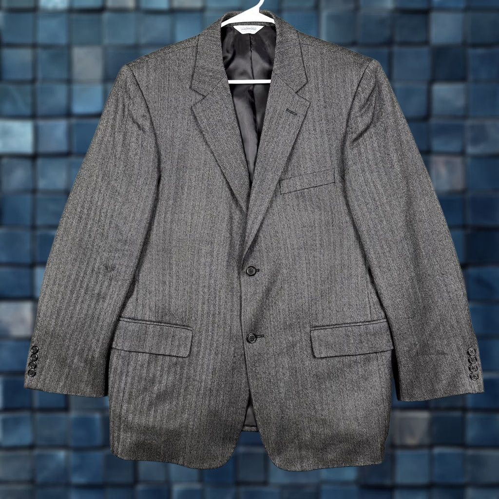 Joseph Joseph & Feiss Sport Coat Blazer Jacket Gray Wool Tweed Herringbone 44R Regular Mens Size 42R - 1 Thumbnail