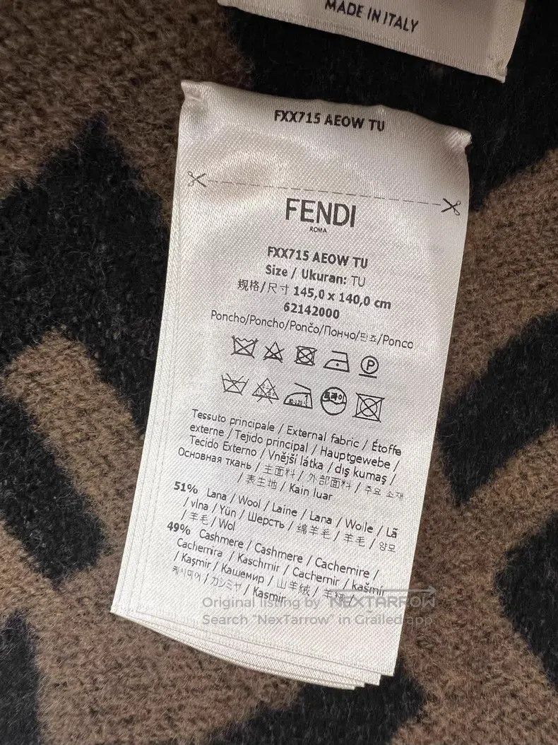 Fendi Fendi size 140*150cm Double-Sided Cashmere Cloak Shawl, Bla Size ONE SIZE - 7 Thumbnail