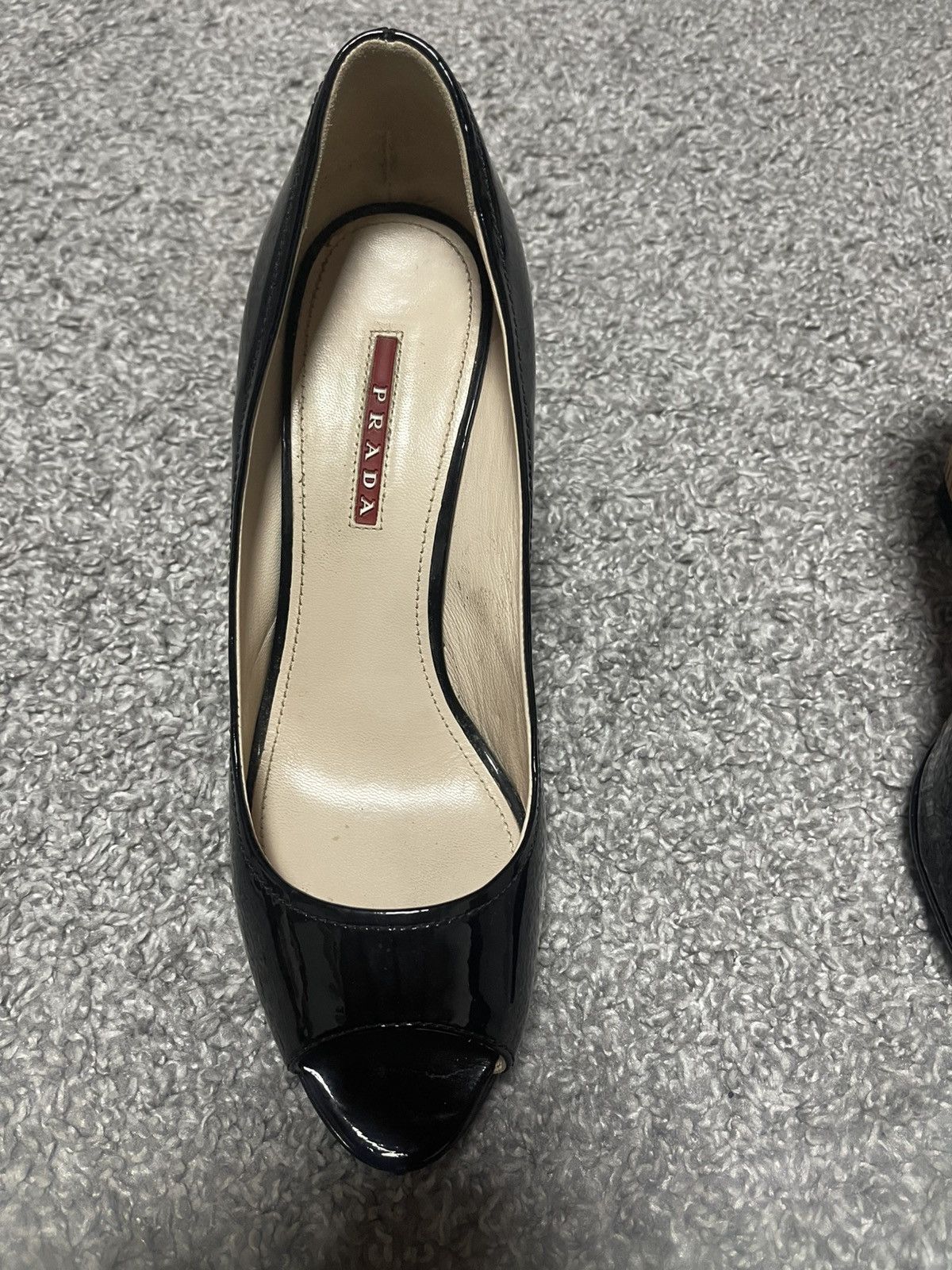 Prada Prada Vintage Patent Leather Peep Open Toe Wedge Cork Heels Size US 9 / IT 39 - 6 Thumbnail