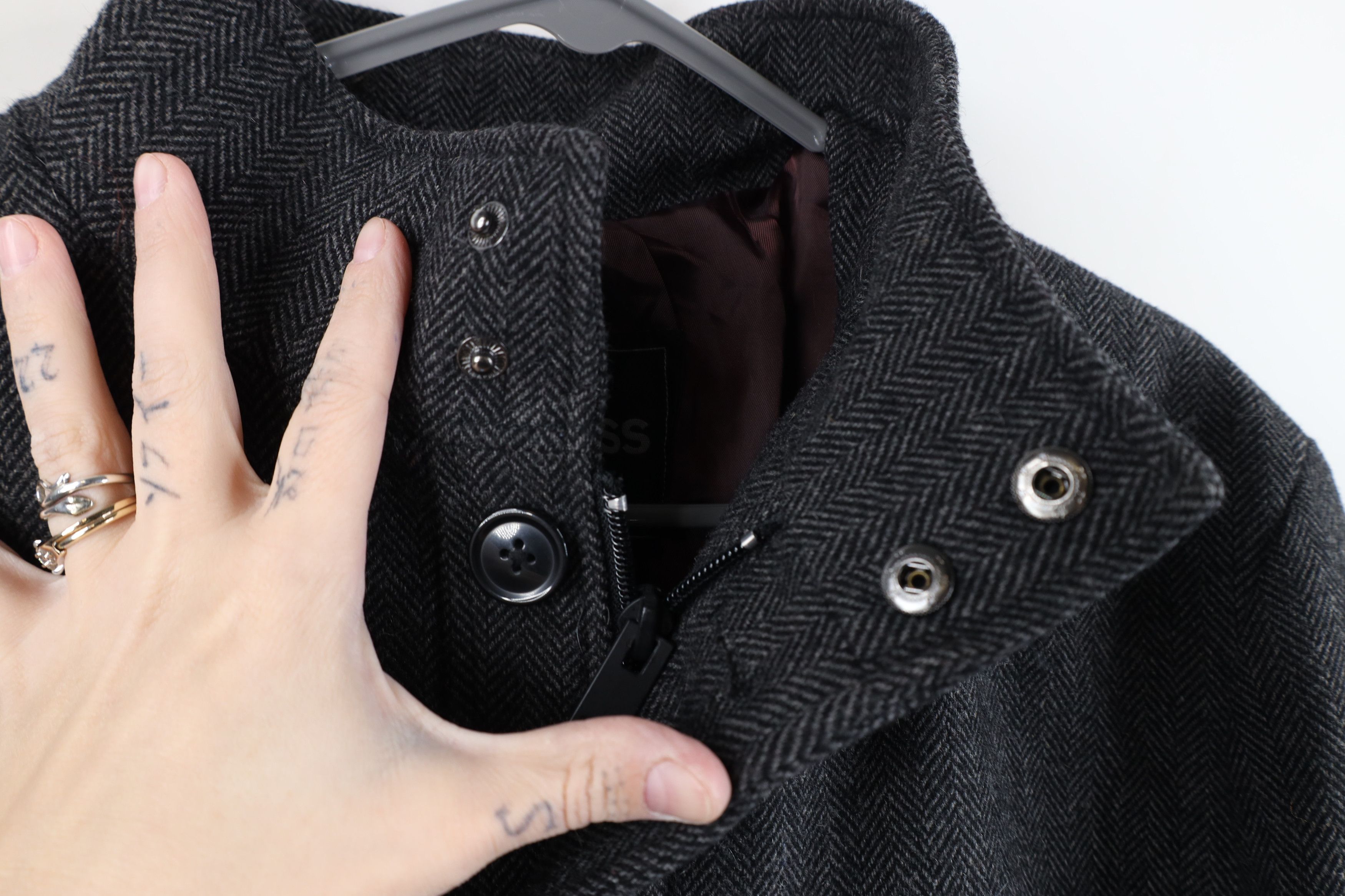 Express Express Herringbone Full Zip Overcoat Trench Jacket Gray Size US L / EU 52-54 / 3 - 10 Thumbnail