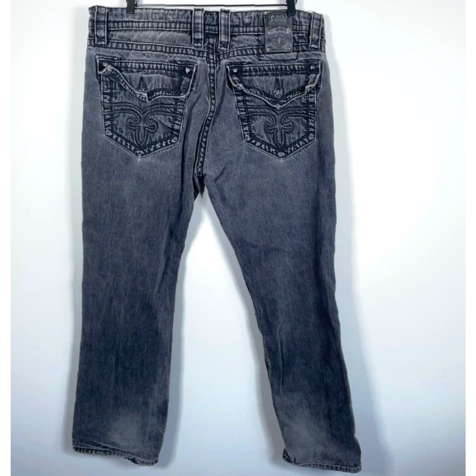 Vintage VINTAGE Rock Revival Jeans Straight Men 38 x 31 Black Denim 5-Pocket Flap Pocket Slim Straight Rise Mid 90s Rock Size US 32 / EU 48 - 2 Thumbnail