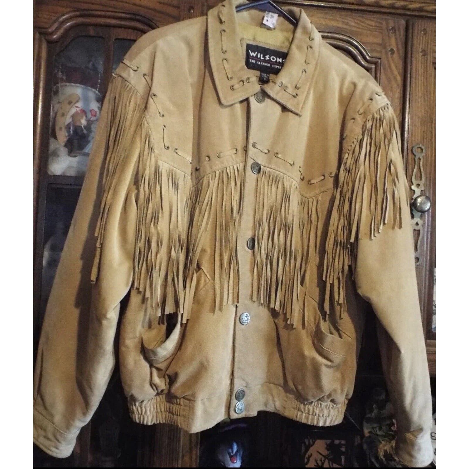 Image of Wilsons Leather Wilson’S Leather Fringe Suede Leather Western Cowboy Tan in Gold, Women's (Size Sma