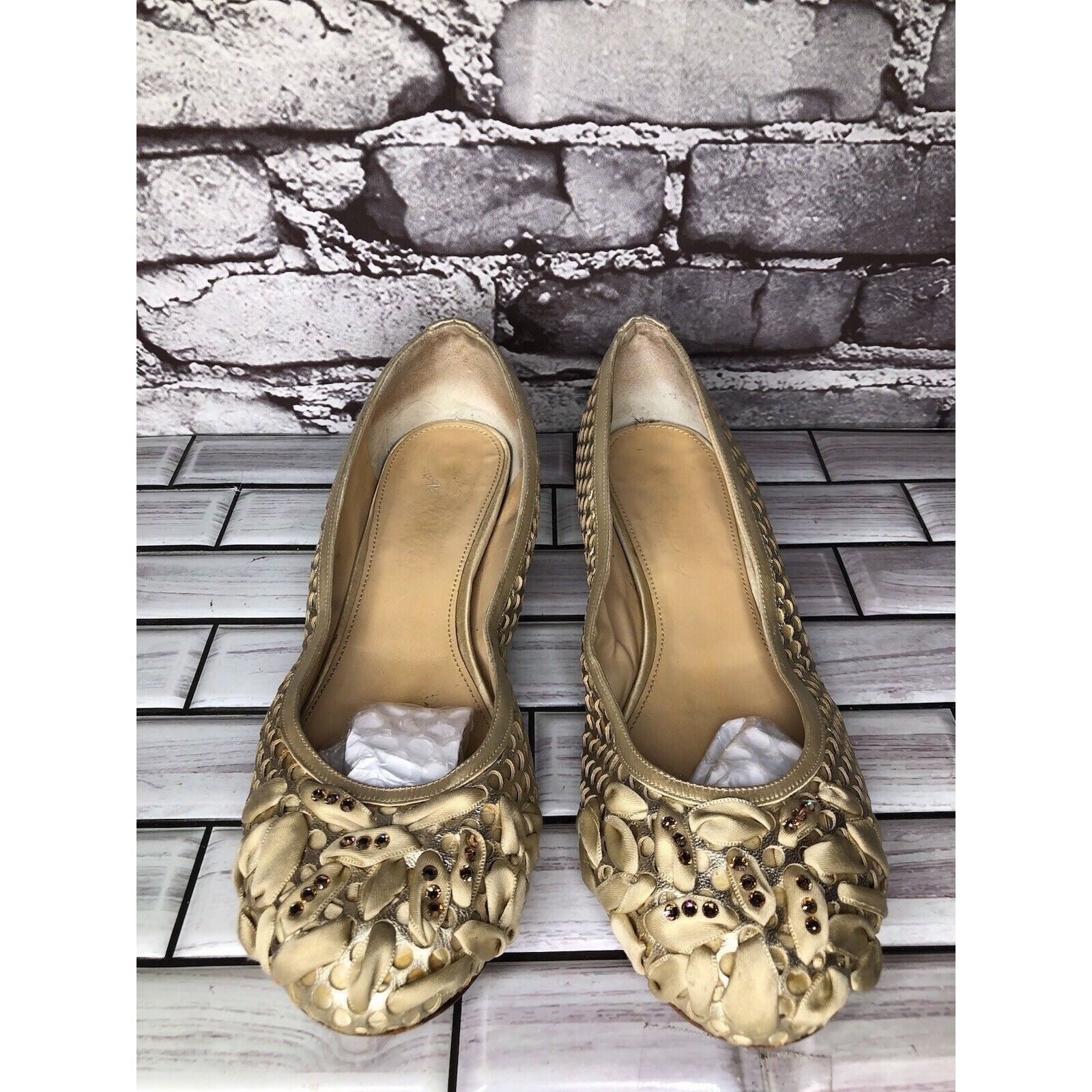 Other Rodo Beige Gold Silk Gem Rhinestone Low Pump Ballet Flats Wo Size US 7.5 / IT 37.5 - 17 Thumbnail
