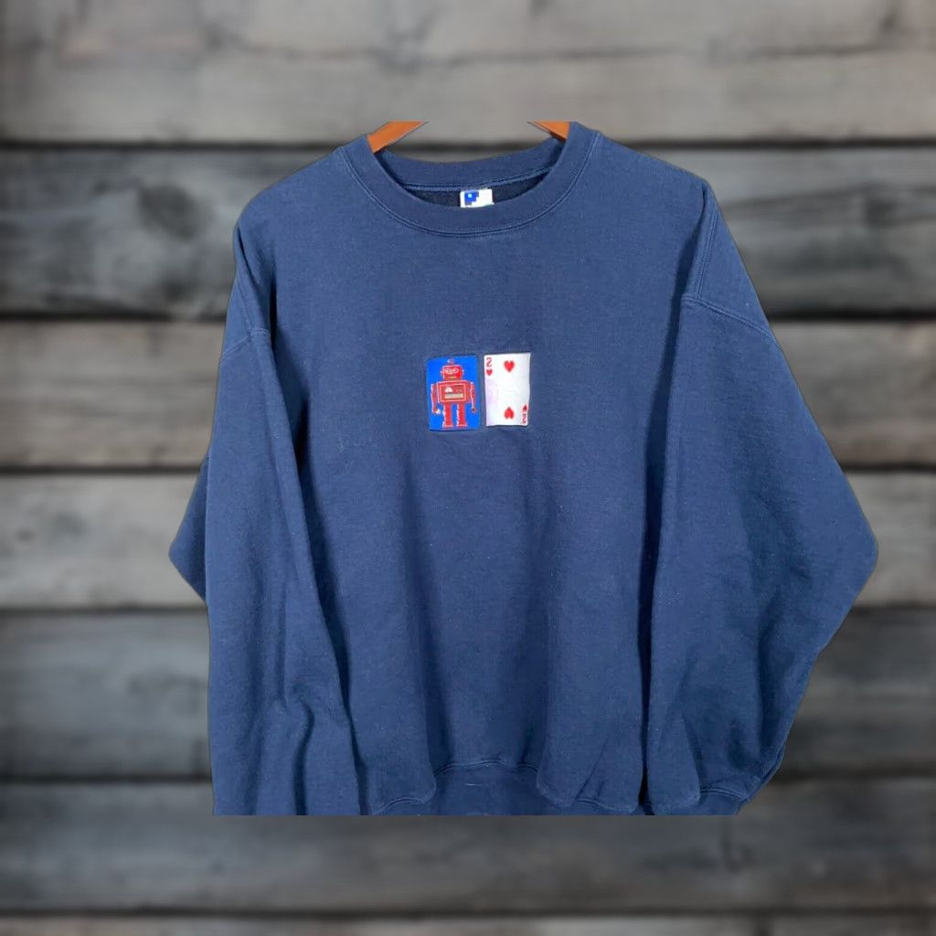 Gildan Robot Solitaire Embroidered Sweatshirt Adult XL Dark Blue Crewneck Heavyweight Size US XL / EU 56 / 4 - 1 Thumbnail