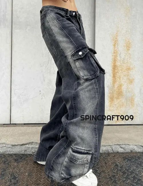 VIBE Cargo Baggy Stacked Flare Denim Jeans Size US 32 / EU 48 - 8 Thumbnail