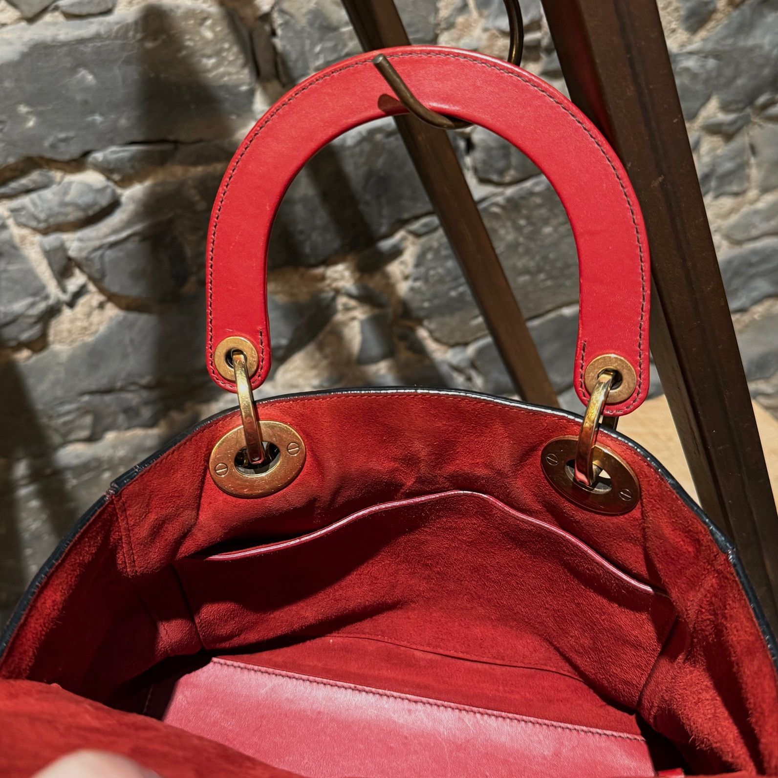 Dior Christian Dior Red Leather Gold Studded Medium Lady Dior Bag Size ONE SIZE - 19 Thumbnail