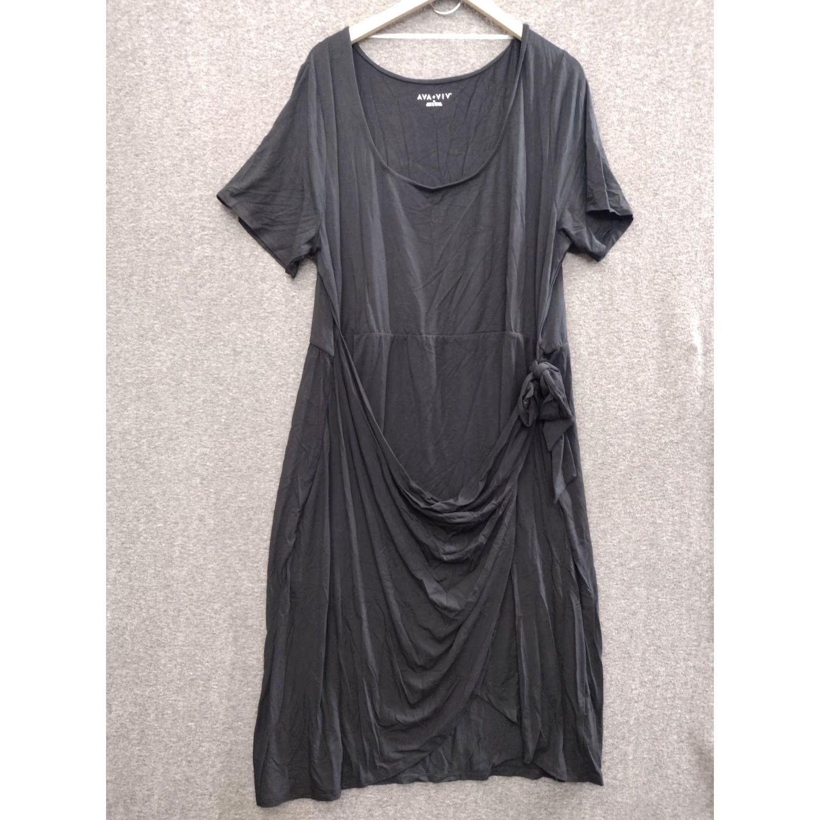 Vintage Ava & Viv Wrap Dress Women's Black 2X Casual Short Sleeve Round Neck Pullover Plus Size Long Dress Wrap Accents Blended Fabric Solid Size XXL / US 16-18 / IT 52-54 - 2 Thumbnail