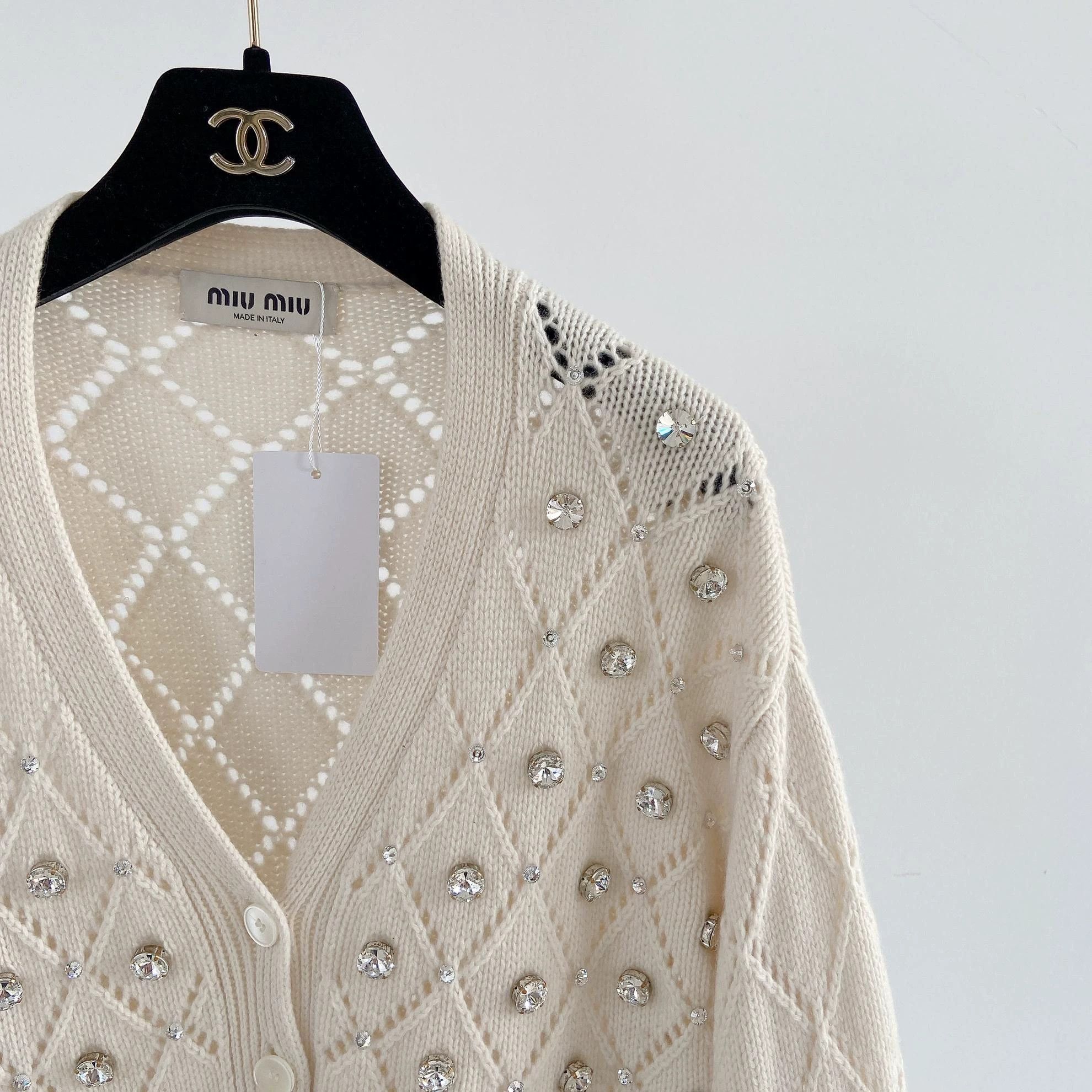 Miu Miu MIU MIU Women's Rhinestone Quilted Knit Cardigan 36 Size XS / US 0-2 / IT 36-38 - 3 Thumbnail