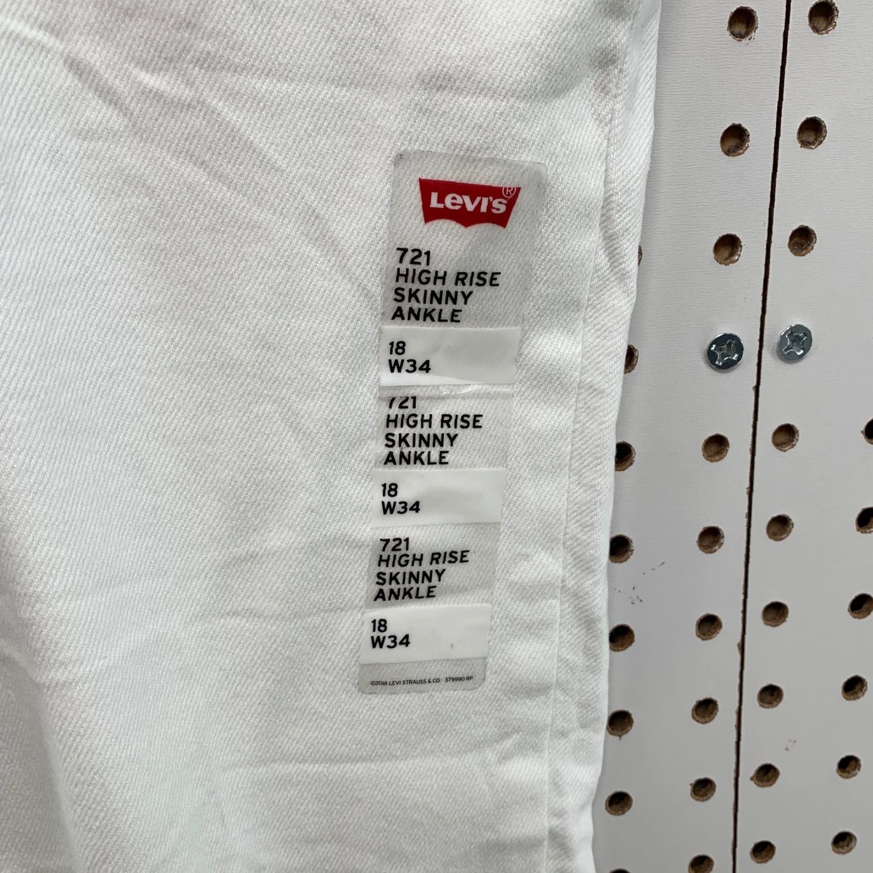 Levi's VINTAGE Levis 721 High Rise Skinny Anke Pants Womens 18 W34 White Slim NWT Size 24" / US 00 / IT 34 - 4 Thumbnail