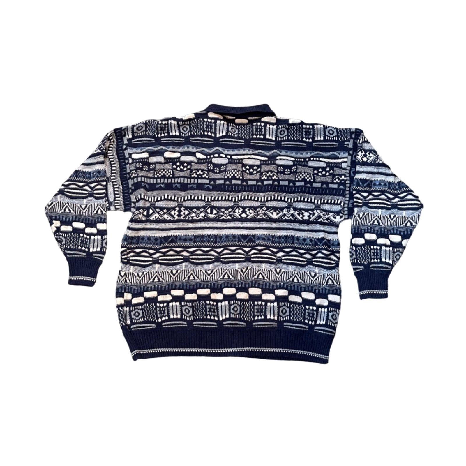 Vintage VINTAGE Florence Tricot Sweater Shirt Mens 2XL Blue White Gray Striped Collared 3D Textured Pullover Knit 90s Hip Hop Size US XXL / EU 58 / 5 - 3 Thumbnail