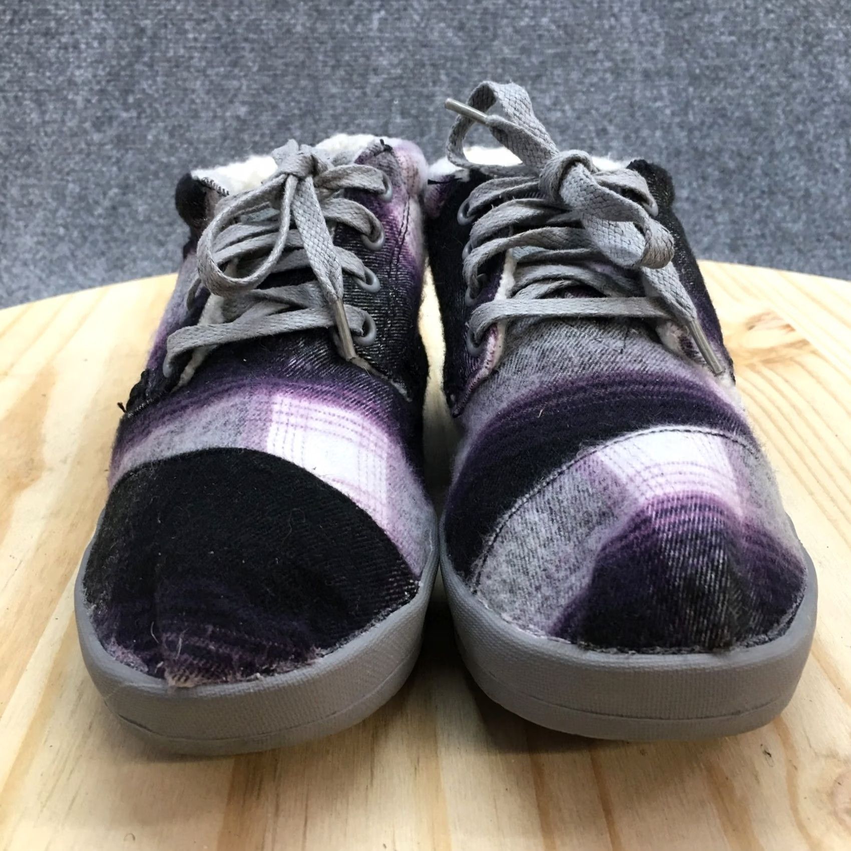 Toms TOMS Boots Womens 6.5 Shearling Ankle Booties Purple Canvas Faux Fur Lace Up Boots Size US 7 / IT 37 - 4 Thumbnail
